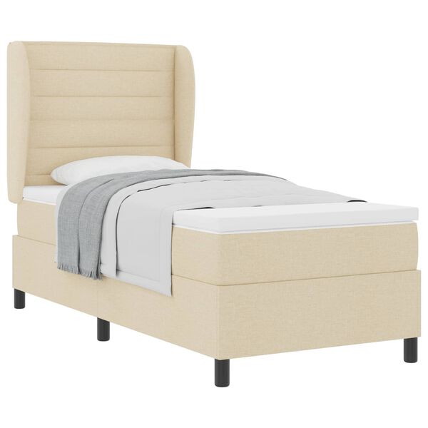 vidaXL Boxspringbett mit Matratze mit Kopfteil Creme 90 x 200 cm Stoff