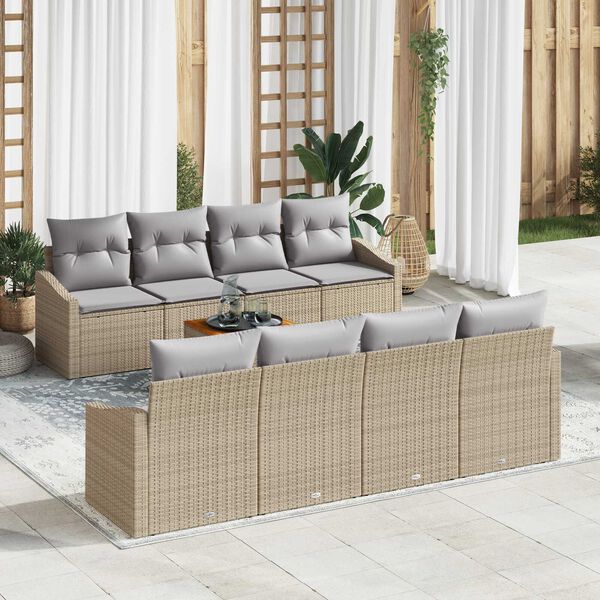 vidaXL Gartensofa-set mit Kissen 9 pcs Beige Poly-Rattan