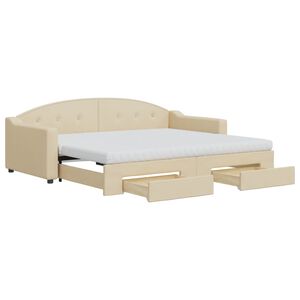 vidaXL Tagesbett Ausziehbar mit Schubladen Creme 90x200 cm Stoff
