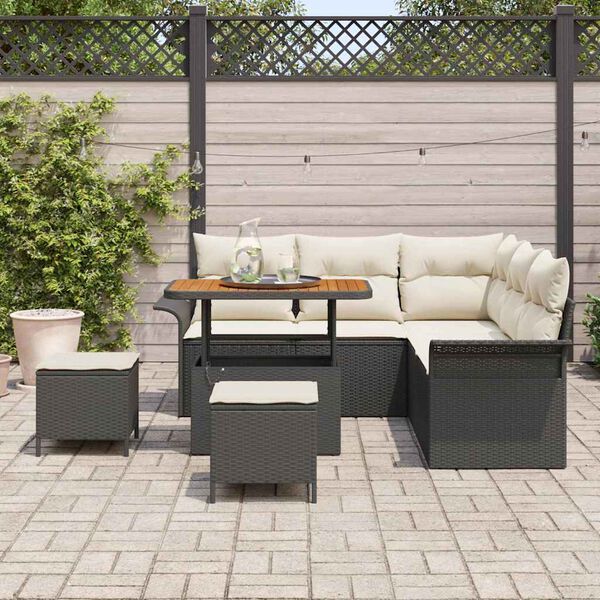 vidaXL Garten-Sofa-Set mit Kissen mit Speicher 8 pcs Schwarz und Creme