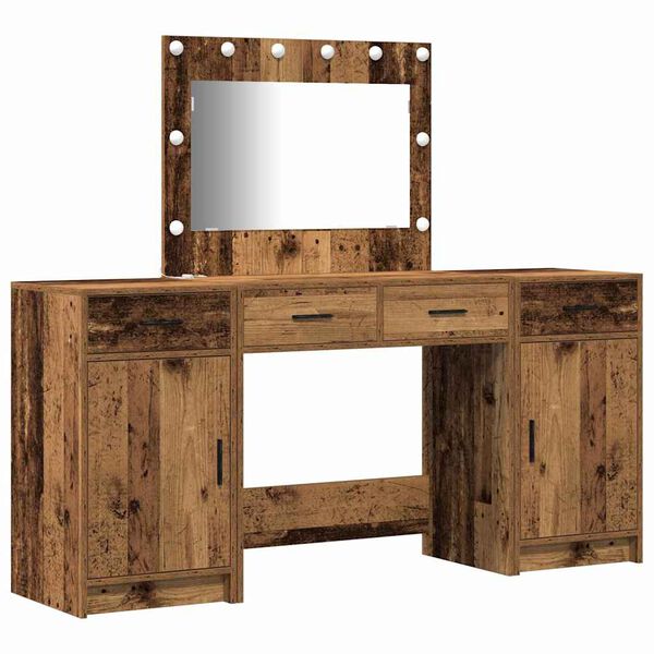 vidaXL Schminktisch mit Spiegelbeleuchtung 3 pcs Braun Holzwerkstoff