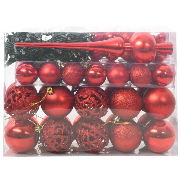 vidaXL Weihnachtskugel-Set mit 150 LEDs 61 pcs Rot Kunststoff