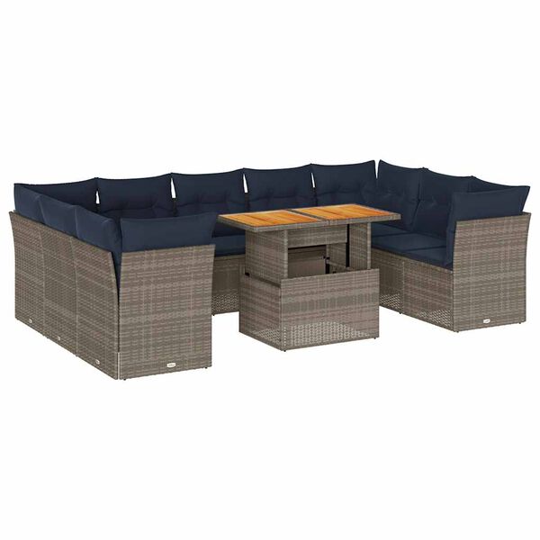 vidaXL 10-tlg. Garten-Sofagarnitur mit Kissen Grau Poly Rattan