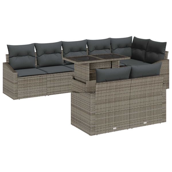 vidaXL Garten-Sofa-Set mit Kissen mit Speicher mit Kissen 9 pcs Grau