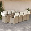 vidaXL 11-tlg. Garten-Bistro-Set mit Kissen Beige Poly Rattan