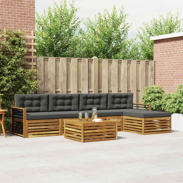 vidaXL Outdoor-Sofagarnitur mit Kissen 6 pcs Natur und Anthrazit