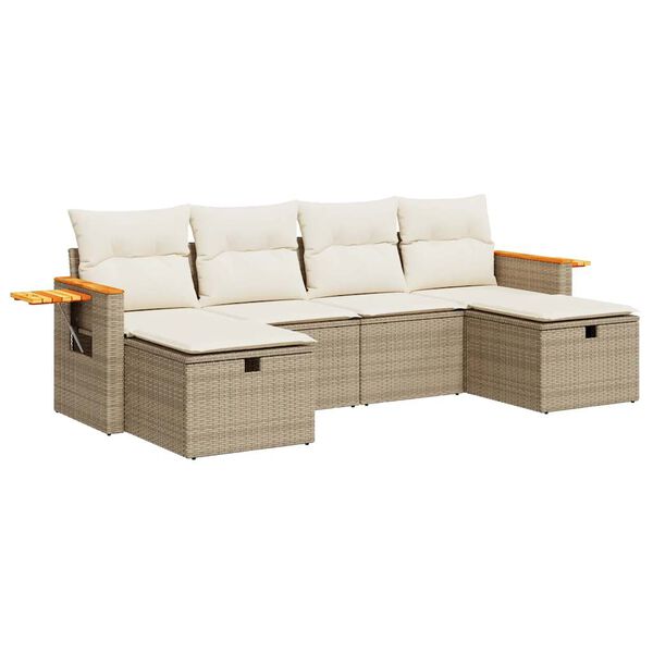 vidaXL 6-tlg. Garten-Sofagarnitur mit Kissen Beige Poly Rattan
