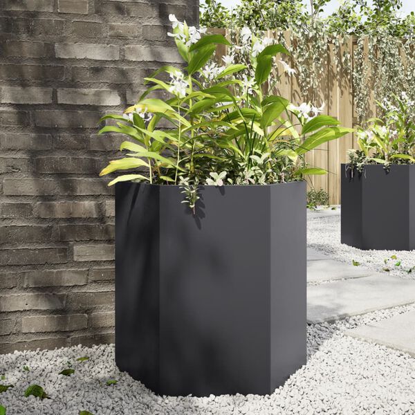 vidaXL Garten-Pflanzgef&auml;&szlig;e 2 St&uuml;ck Schwarz Sechseckig 46x40x45 Stahl