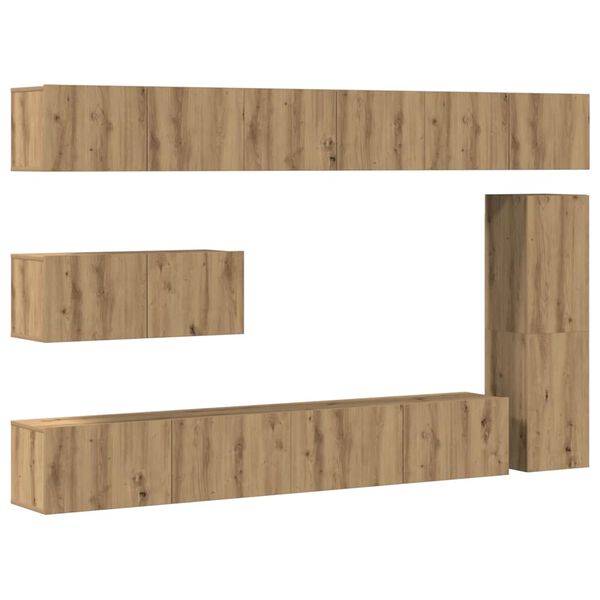 vidaXL 7-tlg. TV-Schrank-Set Wandmontage Artisan-Eiche Holzwerkstoff