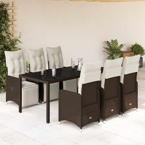 vidaXL 7-tlg. Garten-Bistro-Set mit Kissen Braun Poly Rattan