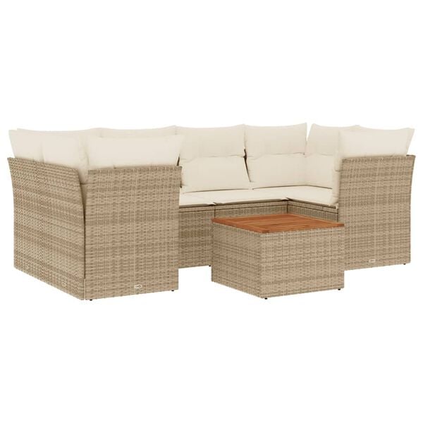 vidaXL 7-tlg. Garten-Sofagarnitur mit Kissen Beige Poly Rattan