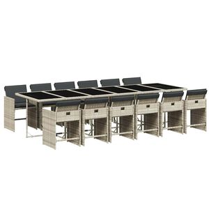 vidaXL 13-tlg. Garten-Essgruppe mit Kissen Hellgrau Poly Rattan