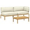 vidaXL Sofa Set mit Kissen Uni 3 pcs Creme Massivholz Akazie