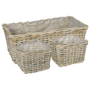 vidaXL Blumentopfkorb GENDT 3 stk. Nat&uuml;rliches Grau Kubu Rattan