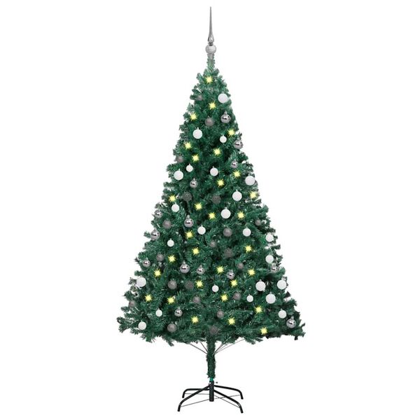 vidaXL K&uuml;nstlicher Weihnachtsbaum mit Beleuchtung & Kugeln Gr&uuml;n 150 cm