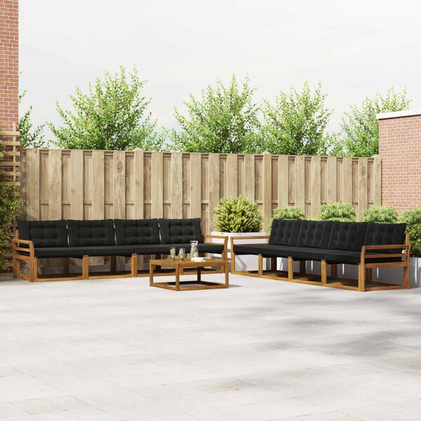 vidaXL Outdoor-Sofagarnitur mit Kissen 9 pcs Nat&uuml;rlich und Schwarz
