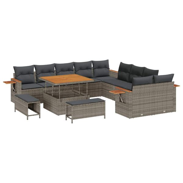 vidaXL Gartensofa-set mit Kissen 17 pcs Grau Poly-Rattan