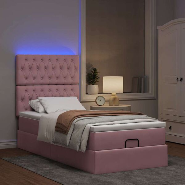 vidaXL Ottoman-Bett mit Matratzen & LEDs Rosa 90x190 cm Samt