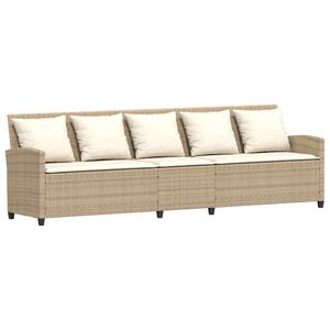 vidaXL Gartensofa 5-Sitzer mit Kissen Beige Poly Rattan