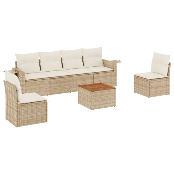 vidaXL 7-tlg. Garten-Sofagarnitur mit Kissen Beige Poly Rattan