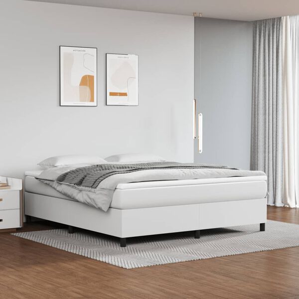 vidaXL Boxspringbett mit Matratze Wei&szlig; 180x200 cm Kunstleder