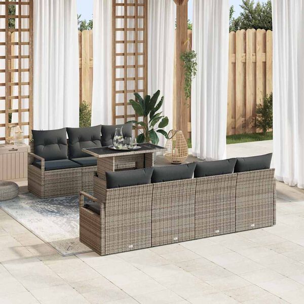 vidaXL Gartensofa-set mit Kissen mit Speicher 8 pcs Grau Poly Rattan