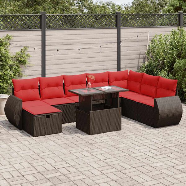 vidaXL 9-tlg. Garten-Sofagarnitur mit Kissen Schwarz Poly Rattan