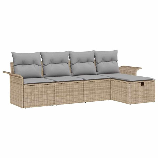 vidaXL Garten-Sofa-Set mit Kissen mit Speicher 5 pcs Beige Poly Rattan