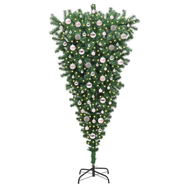 vidaXL Umgedrehter Kunst Weihnachtsbaum mit Kugelset Gr&uuml;n 180 cm PVC