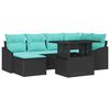vidaXL Sofa Set mit Kissen 7 pcs Schwarz und Blau Poly Rattan