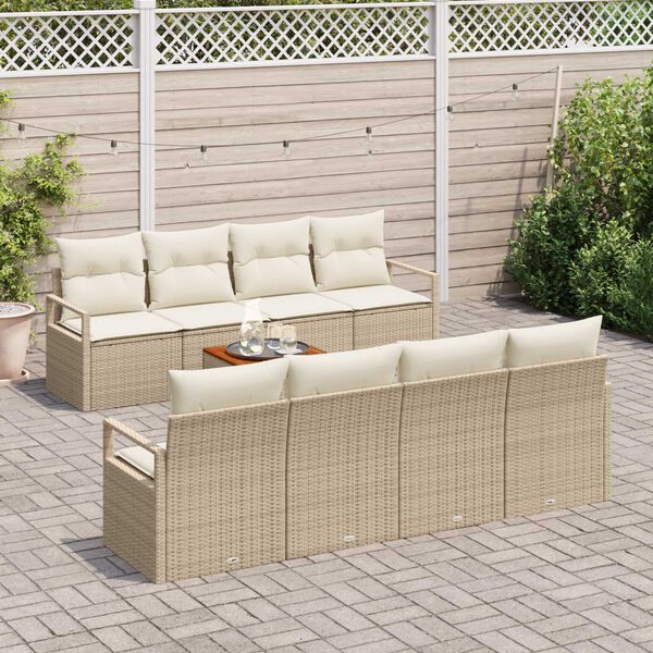 vidaXL Gartensofa-set mit Speicher 9 pcs Beige und Creme Poly-Rattan