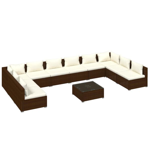 vidaXL 11-tlg. Garten-Lounge-Set mit Kissen Poly Rattan Braun