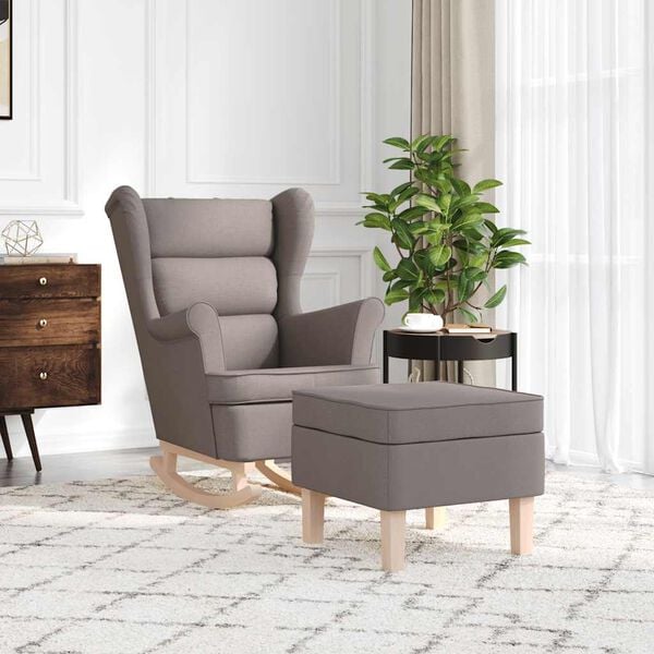 vidaXL Schaukelstuhl mit Fu&szlig;hocker Taupe Stoff