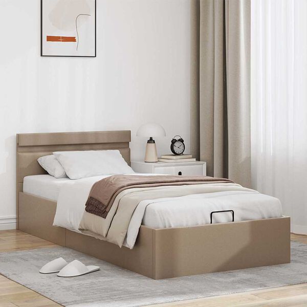 vidaXL Bett mit Bettkasten LED Cappuccino-Braun Kunstleder 100x200 cm