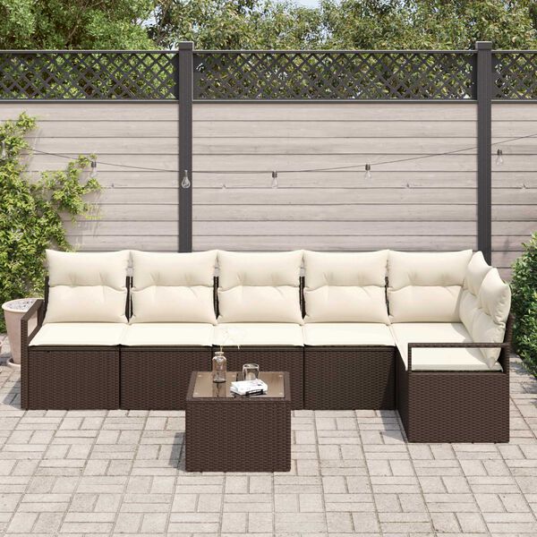 vidaXL Gartensofa-set mit Kissen 7 pcs Braun und Creme Poly-Rattan