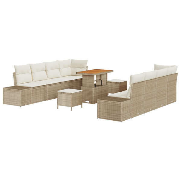 vidaXL Gartensofa-set mit Kissen mit Speicher 11 pcs Beige Poly Rattan