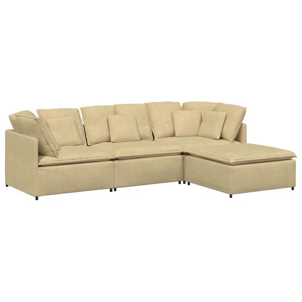 vidaXL Modulares Sofa mit Fu&szlig;hocker Kissen Cordstoff Graugr&uuml;n