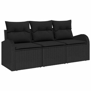 vidaXL Garten-Sofa-Set mit Kissen 3 pcs Schwarz Poly Rattan