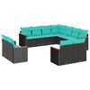 vidaXL 11-teiliges Gartensofa-Set mit Kissen, schwarzes Polyrattan