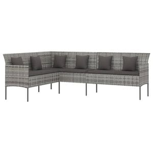 vidaXL Gartensofa in L-Form mit Kissen Grau Poly Rattan