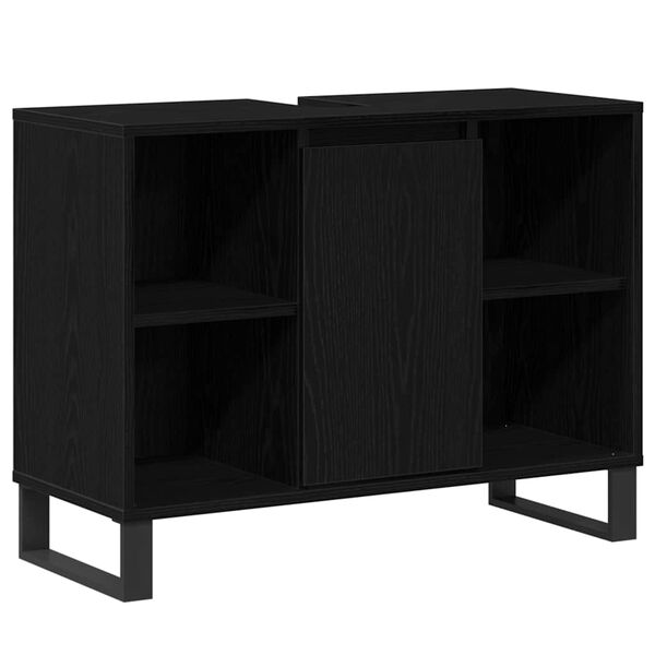 vidaXL Badezimmerschrank mit Tür Schwarz 80 x 33 x 60 cm Holzwerkstoff