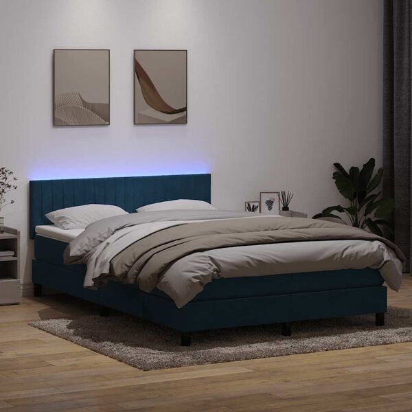 vidaXL Boxspringbett mit Matratze & LED Dunkelblau 140x210 cm Samt