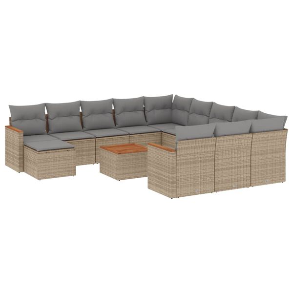 vidaXL 13-tlg. Garten-Sofagarnitur mit Kissen Beige Poly Rattan