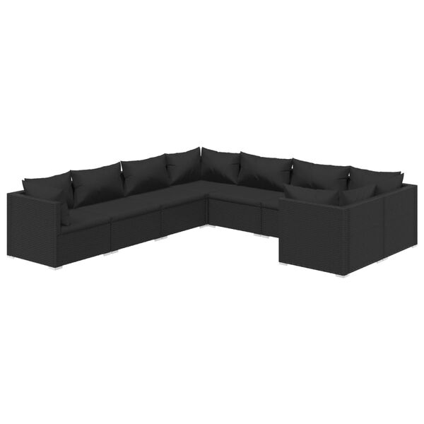 vidaXL 8-tlg. Garten-Lounge-Set mit Kissen Poly Rattan Schwarz