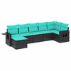 vidaXL 7-teiliges Gartensofa-Set mit Kissen, schwarzes Polyrattan