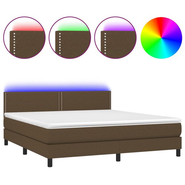 vidaXL Boxspringbett mit Matratze & LED Dunkelbraun 160x200 cm Stoff