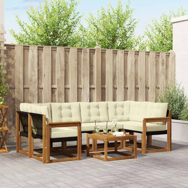 vidaXL Outdoor-Sofagarnitur mit Kissen 7 pcs Natur und Creme