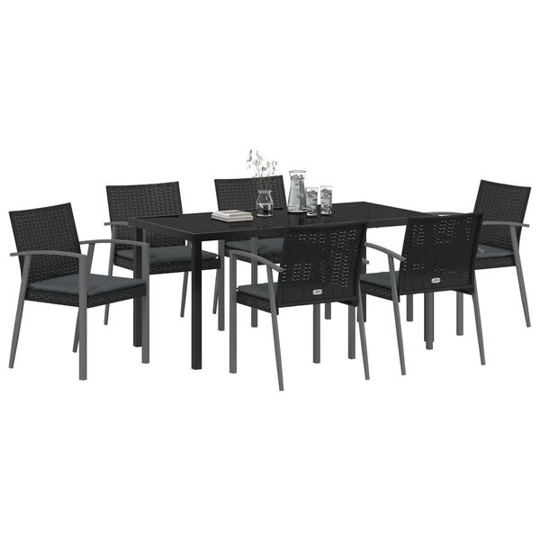 vidaXL Garten Essgruppe 7 pcs Schwarz und Grau PE-Rattan