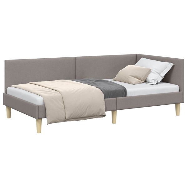 vidaXL Eckbettgestell Taupe 90 cm x 190 cm Stoff und Sperrholz