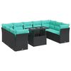 vidaXL 10-tlg. Garten-Sofagarnitur mit Kissen Schwarz Poly Rattan
